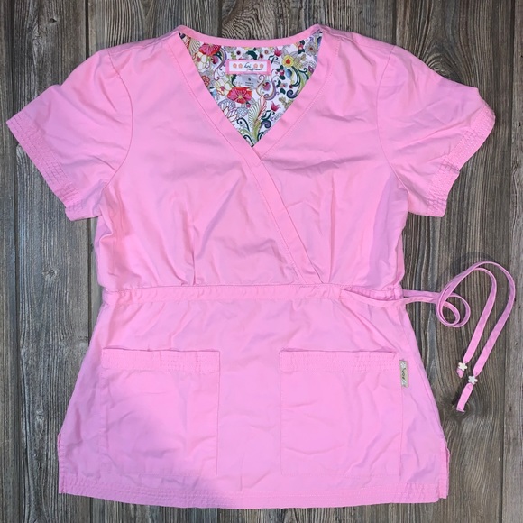 KOI Pink Scrubs Top